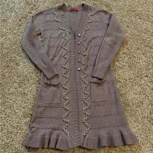 Purple Knit Cardigan with Button and Pearl Details